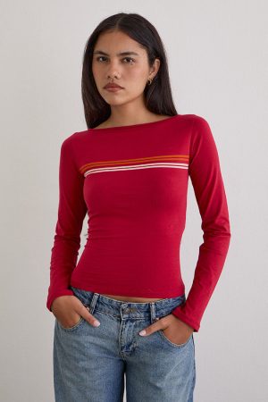 Amabon Long Sleeve Top in Adrenaline Red Stripe