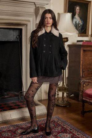 Arsil Double Breasted Coat in Black Wool