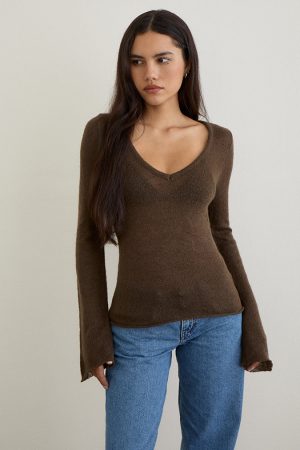 Ashla Top in Sheer Knit Dark Chocolate