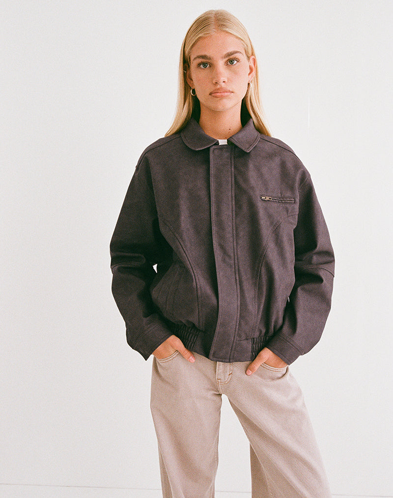 Aviara Cropped Jacket In PU Dark Brown - Image 3