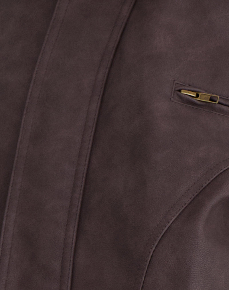 Aviara Cropped Jacket In PU Dark Brown - Image 6