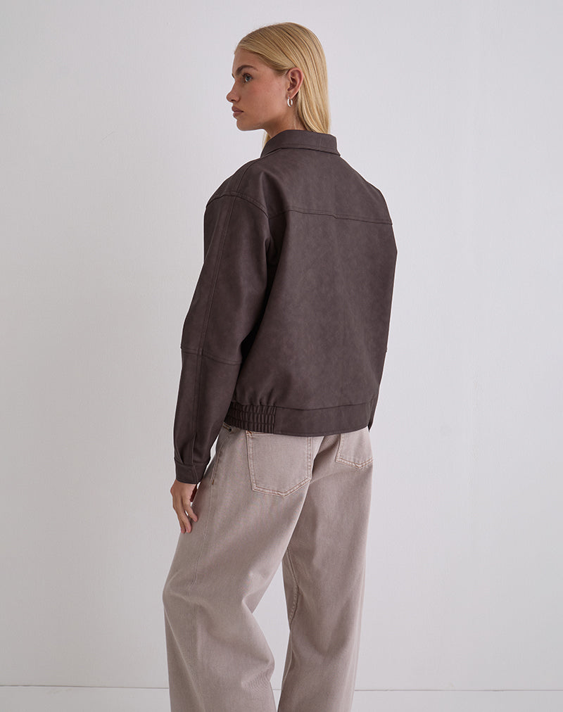 Aviara Cropped Jacket In PU Dark Brown - Image 5