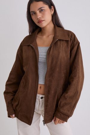 Cavita Jacket in Faux Suede Brown