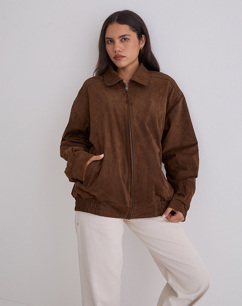 Cavita Jacket in Faux Suede Brown - Image 3
