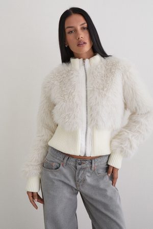 Homari Shaggy Faux Fur Jacket in Cream