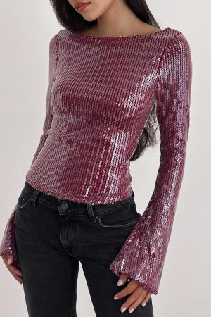 Jalwa Long Sleeve Top in Sequin Maroon