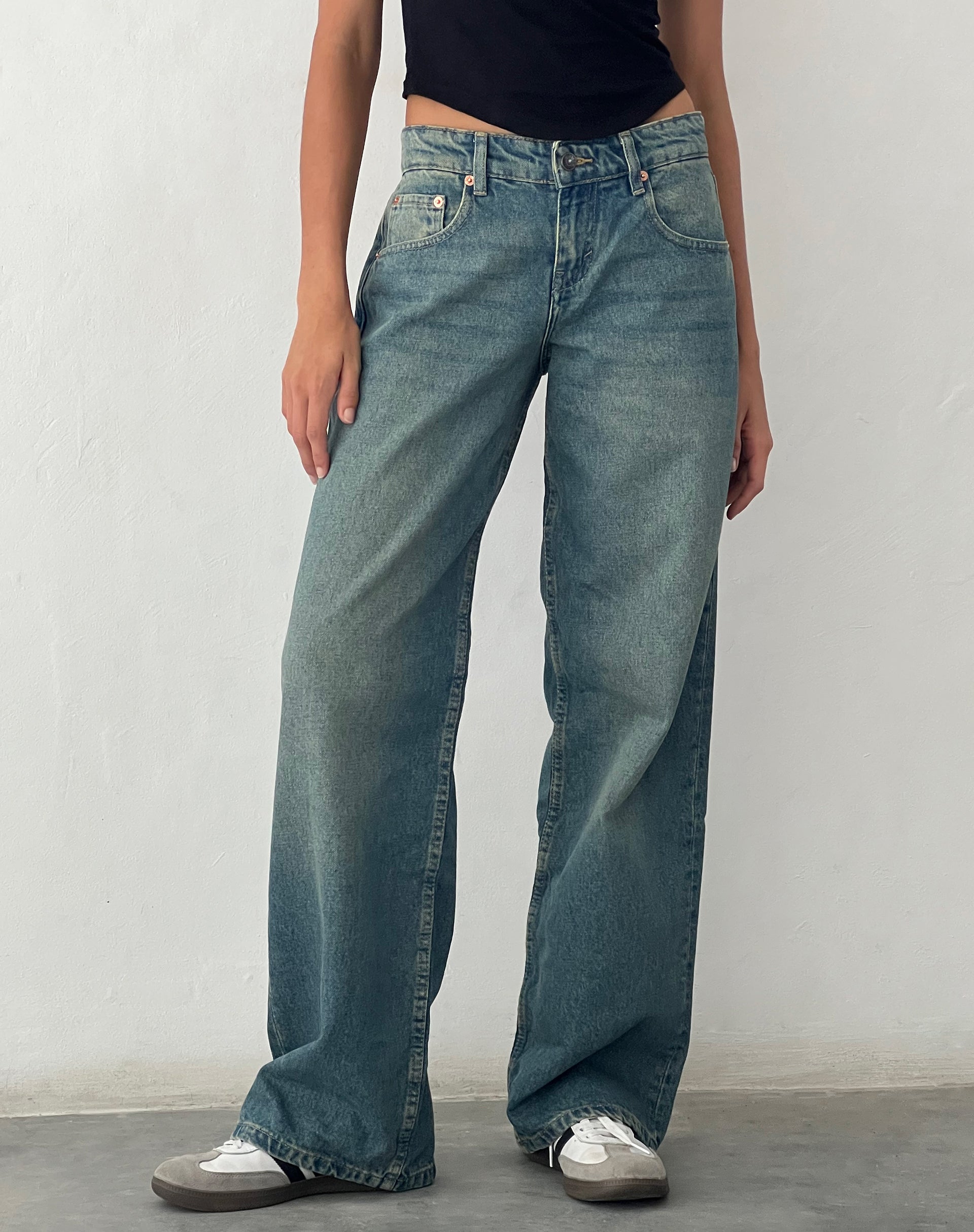 Low Rise Parallel Jeans in Vintage Blue Green - Image 3