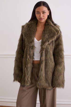Lupita Jacket in Faux Long Fur Brown