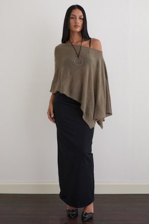 Maliha Poncho in Sheer Knit Taupe