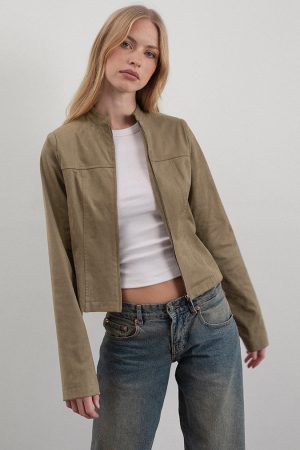 Mandy Jacket in Faux Suede Walnut