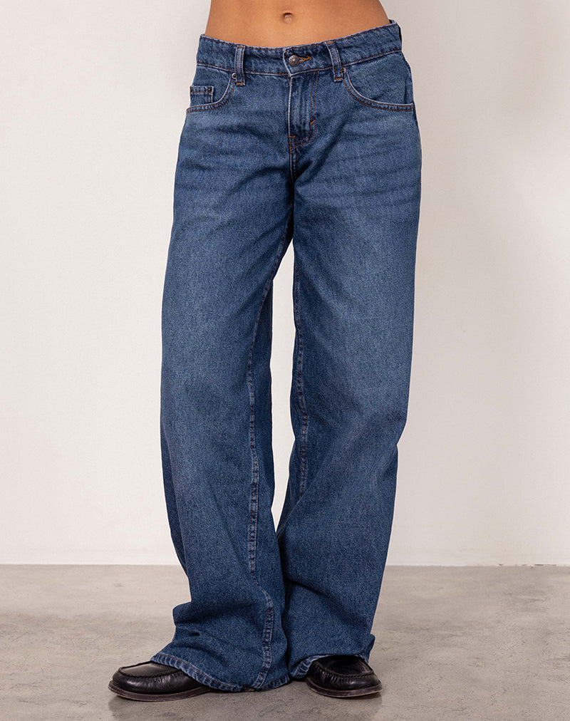 Roomy Extra Wide Low Rise Jeans in Mid Blue Used - Image 4