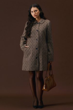 Lirena Longline Coat in Polka Brown