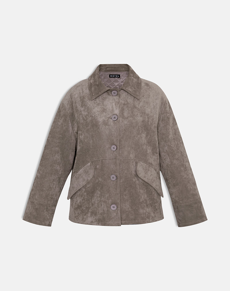 Orson Jacket in Faux Suede Olive Grey - Image 5