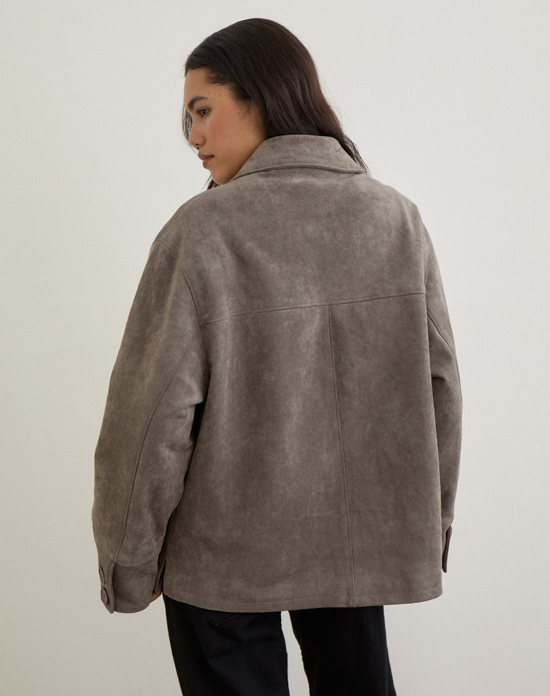 Orson Jacket in Faux Suede Olive Grey - Image 6