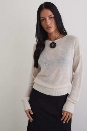 Dorina Long Sleeve Top in Knit Ecru