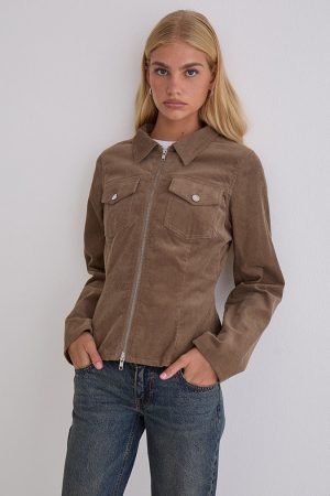 Rohana Fitted Jacket in Baby Cord Walnut Brown
