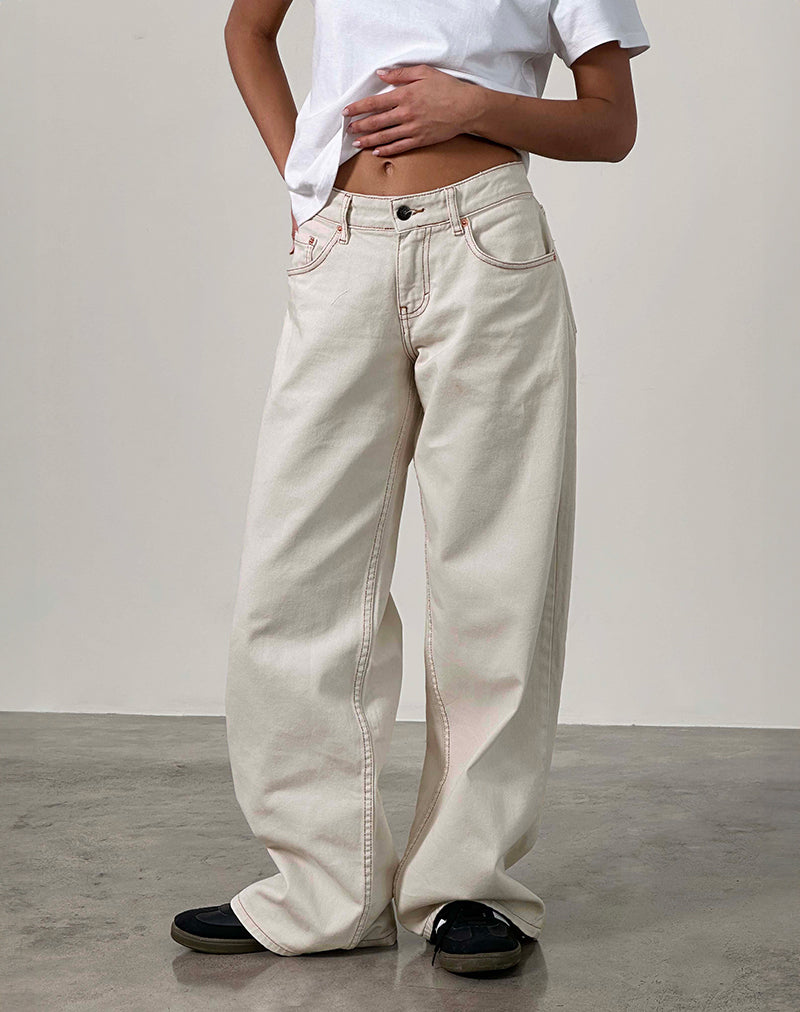 Roomy Extra Wide Low Rise Jeans in Off White - Image 3