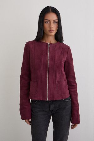 Ukiyo Jacket in Faux Suede Burgundy